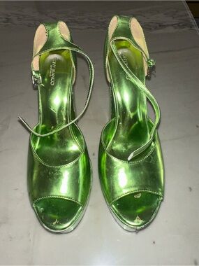Tony Bianco Metallic Green Peep-Toe Slingback Heels